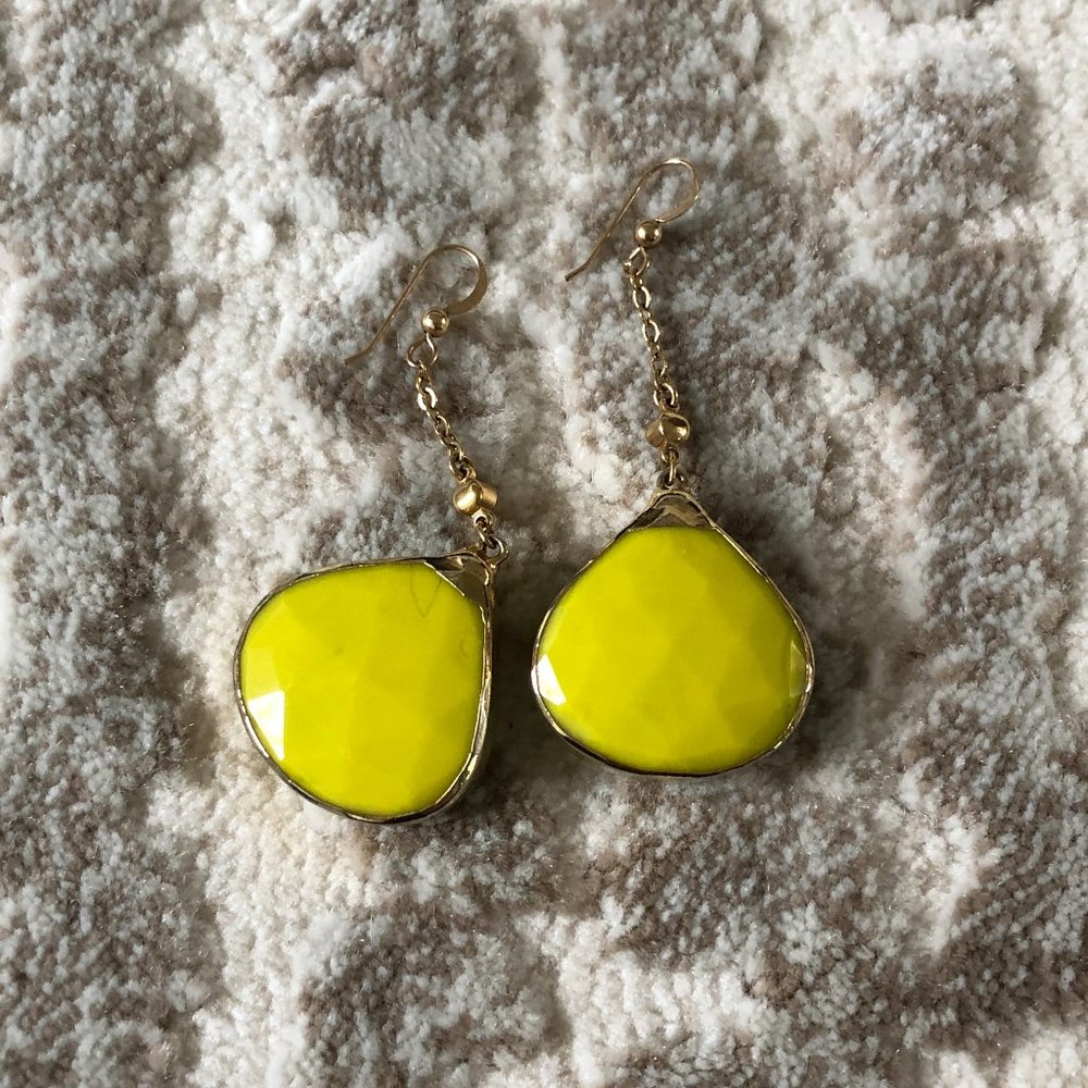 Bright Yellow Stone Teardrop Dangle Earrings